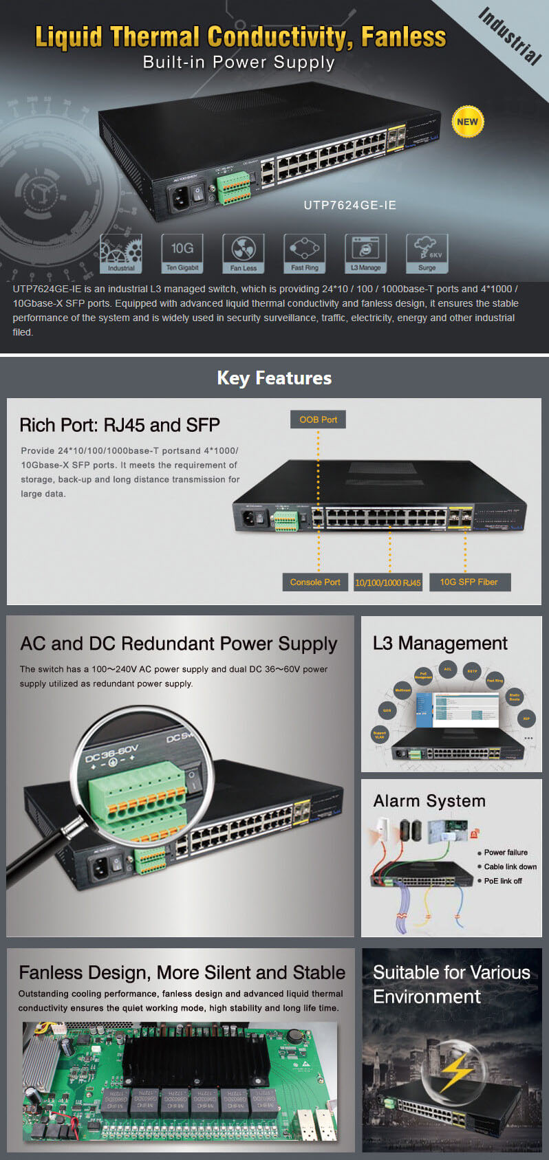 UTEPO, 24 ports industrial switch